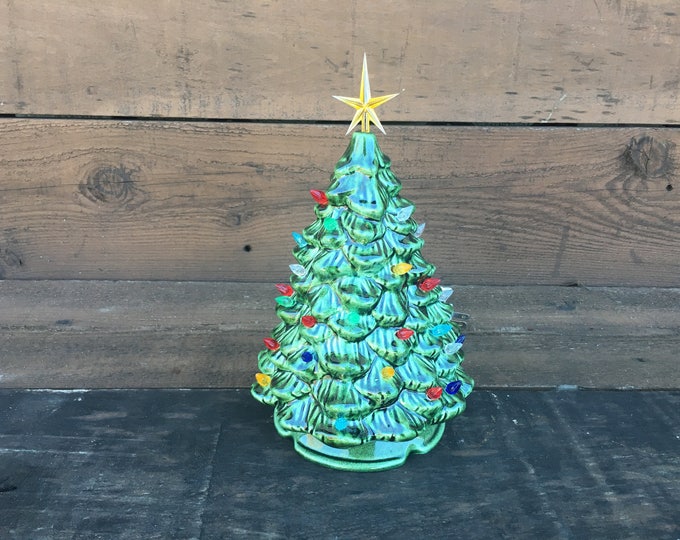 Vintage Style Ceramic Christmas Tree With Lights Handpainted Etsy