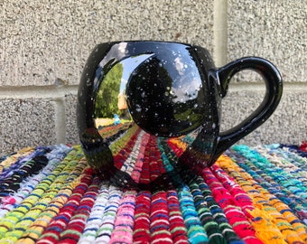 Molten Moon Goddess Glitter Black and White Speckled Galaxy Mug - Large Ceramic Coffee - 24 oz - Real White Gold - Crescent Moon