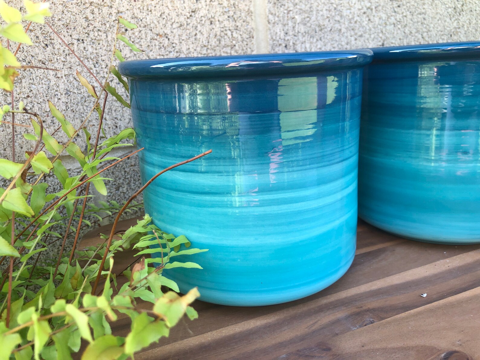 Ceramic Crock or Utensil Holder Large Turquoise Ombre Etsy