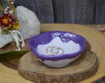 Adorable Little Ceramic Ring / Jewelry Dish / Holder - Catch All Decor - Organic Shape - Matte Lavender and Speckled Purple Rain