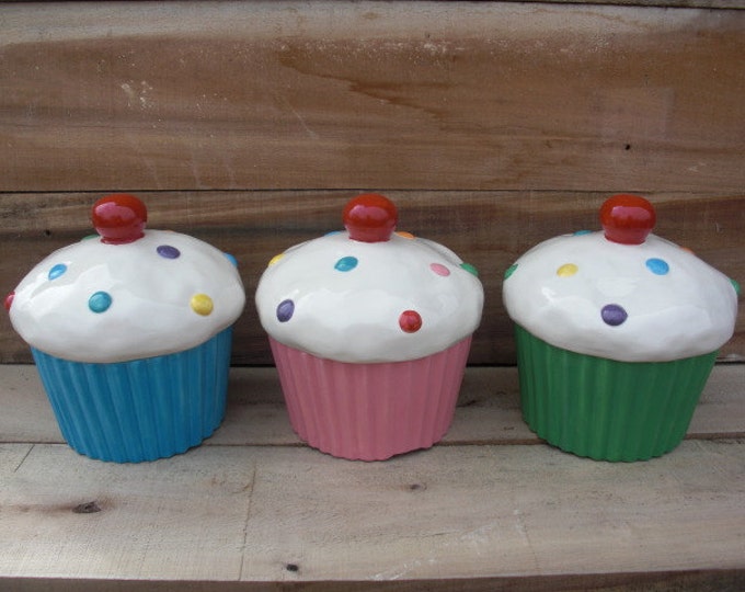 Bright Aqua Blue Ceramic Cupcake Cookie Jar Medium Ready Etsy