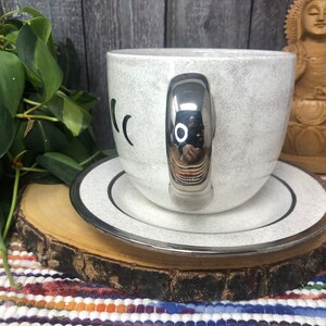 White Gold and Glitter Lunar Phase Jumbo Ceramic Cappuccino Mug and Dish Set 28 oz. Silver Full Crescent Moon Extra Large Coffee Mug image 3