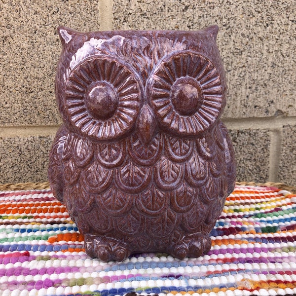 Purple Riot Ceramic Owl Utensil Holder / Crock / Planter - Grande - Plum Gold