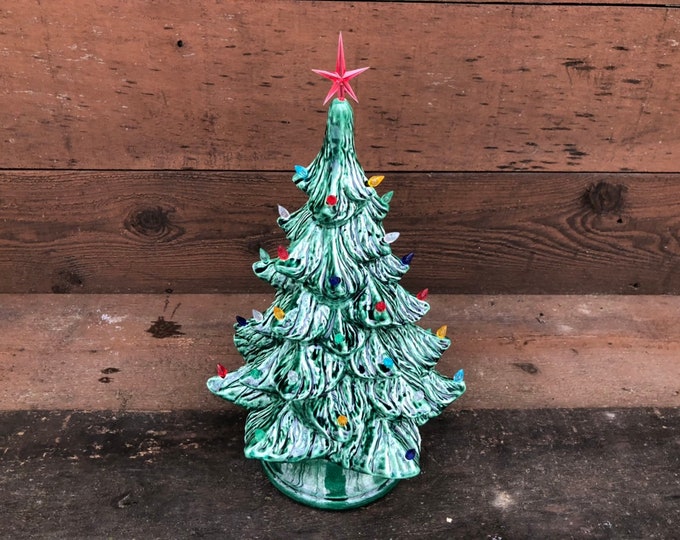 Vintage Style Ceramic Christmas Tree With Lights Handpainted Glass