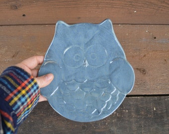 Denim Blue Ceramic Owl Dish - Modern Ceramic Plate - Catch All Jewelry, Change, Spoon Rest - Earth Tone Glaze