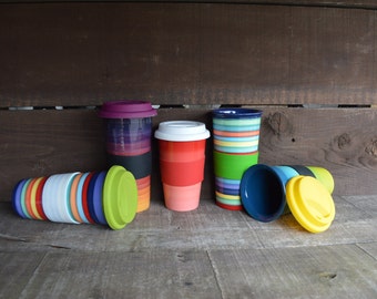 One Silicone Sleeve for Ceramic Travel Mugs - Pick Your Color - Black / Red / White / Green - Mugs and Lids Sold Seperately