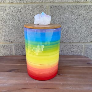 Rainbow Ombre Ceramic Canister or Cookie Jar with a Bamboo Lid - XL - Pride - LGBTQ - Colorful Ceramics - Purple Interior - Aura Crystal