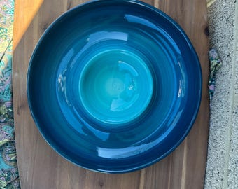 Plateau de service pour chips et trempettes en céramique ombrée turquoise - Dégradé de couleurs vives - Nuances de sarcelles d'hiver