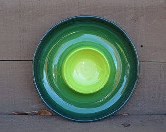 Green Ombre Ceramic Chip and Dip Serving Tray - Bright Colorful Gradient Design - Shades of Greens