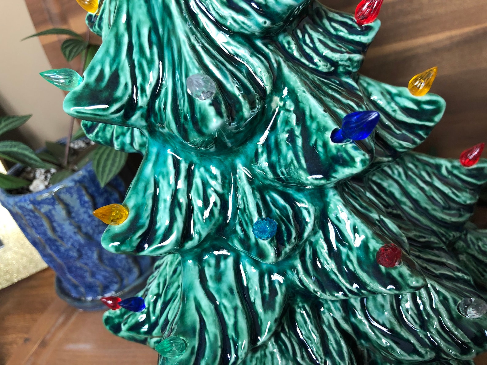 Vintage Style Ceramic Christmas Tree With Lights Handpainted Etsy