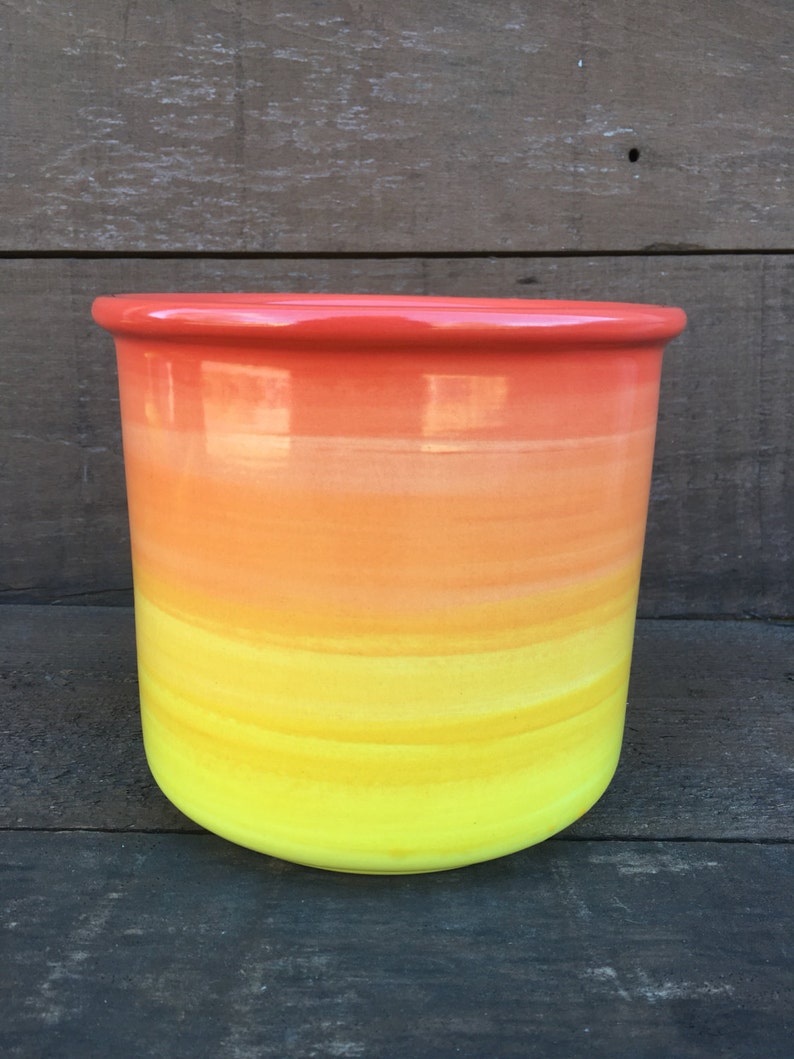 Ceramic Crock or Utensil Holder Large L Yellow / Orange Etsy
