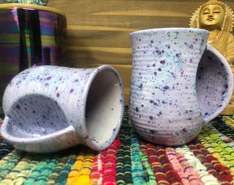 Light Lavender Purple Ceramic Hug a Mug - Cosmic Purple Crystal - Amethyst Burst  - Coffee / Tea Grooved Mug