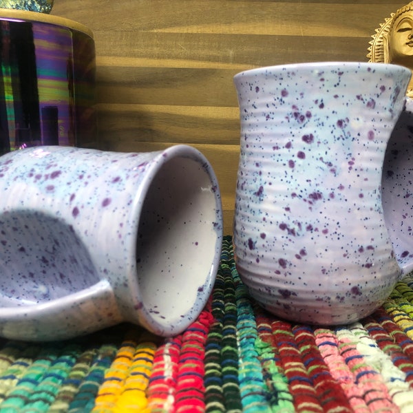 Light Lavender Purple Ceramic Hug a Mug - Cosmic Purple Crystal - Amethyst Burst  - Coffee / Tea Grooved Mug