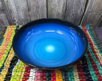 Blue Ombre Large Ceramic Pasta / Fruit / Serving Bowl - Colorful Gradient Design - Ocean Baby Blue Royal Navy