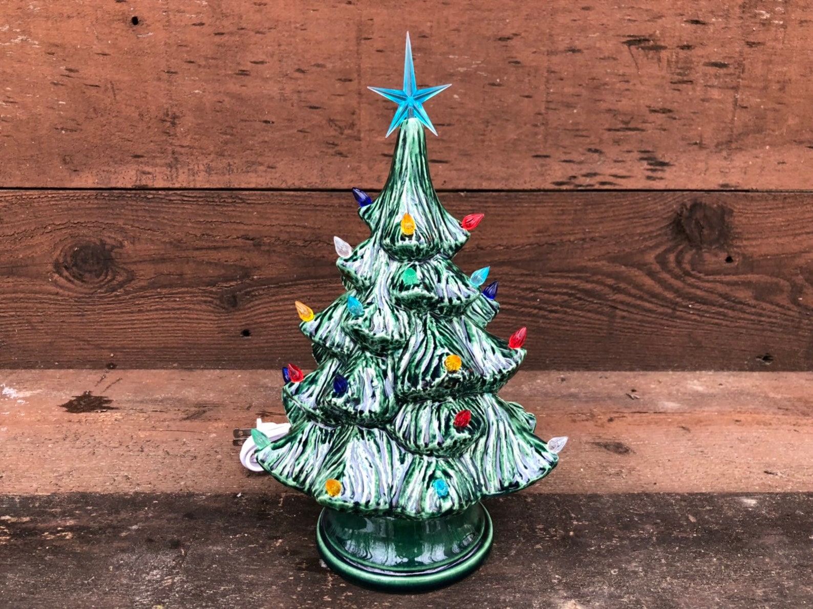 Vintage Style Ceramic Christmas Tree With Lights Handpainted Etsy