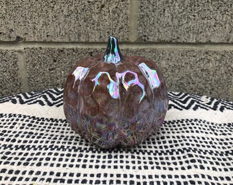 Faceted Hammered Gourd Ceramic Pumpkin - Mother of Pearl Plum Purple and Dark Gray - Fairytale Cinderella Pumpkins - Fall Home Decor