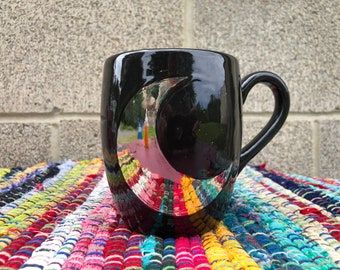 Splattered Crescent Moon Mug - Real White Gold - Ceramic 16 oz Mug - Crystal Starry Night - Silver Splatter Paint