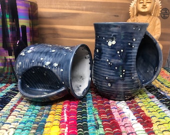 Starry Night Sky Ceramic Hug a Mug - Color Burst Crystal - Coffee / Tea Grooved Hand Warmer Mug -  Bohemian Earth Textured