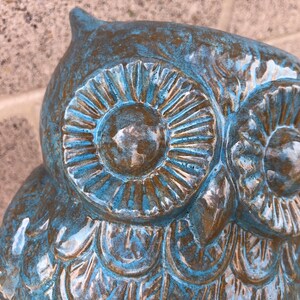 Mermaid Scales Ceramic Owl Utensil Holder / Crock / Planter Large Seafoam Green Ocean Blue image 4