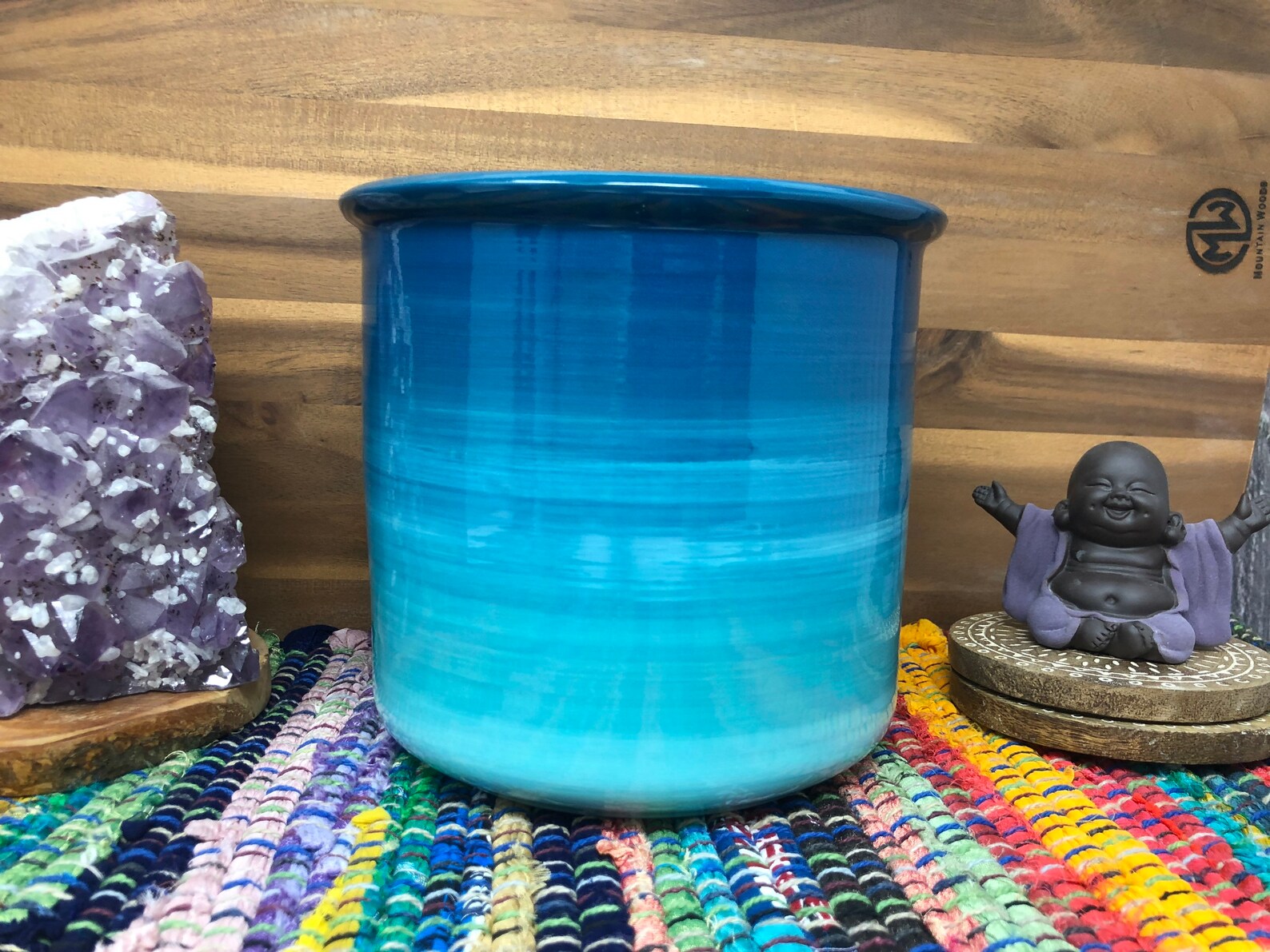 Ceramic Crock or Utensil Holder Large Turquoise Ombre Etsy