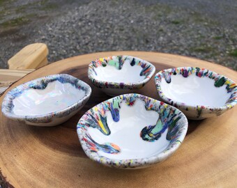 Adorable Little Ceramic Ring / Jewelry Dish / Holder - Catch All Decor - Organic Shape - Matte Indigo and Crystal Green Royal Blue