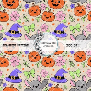Kawaii seamless pattern, 300 Dpi, Handrawn pattern, Cute Halloween seamless file, Halloween digital paper, digital art, seamless png
