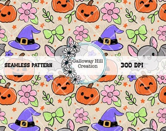 Kawaii seamless pattern, 300 Dpi, Handrawn pattern, Cute Halloween seamless file, Halloween digital paper, digital art, seamless png
