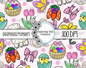 Easter Bunny Seamless Pattern: Hand Drawn Digital File, Easter Paper