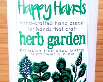 Scented Shea Butter Hand Cream - Fresh Herb Garden Fragrance - Happy Hands Hand Crafted Natural Hand Cream for Knitters & Crafters