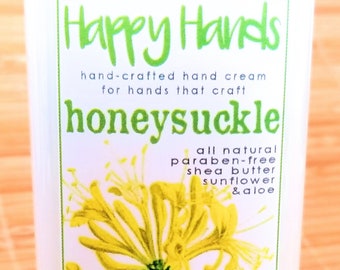 Scented Shea Butter Hand Cream HONEYSUCKLE Floral Fragrance Happy Hands Hand Crafted Natural Nourishing Lotion for Knitters & Crafters