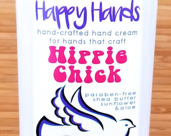 Scented Shea Butter Hand Cream - Hippie Chick Patchouli Sandalwood Fragrance - Happy Hands Natural Hand Lotion for Knitters & Crafters