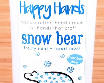 Scented Shea Butter Hand Lotion - Snow Bear Frosty Mint & Woodlands Moss Gender Neutral Fragrance Hand Cream Knitters Happy Hands Knitting