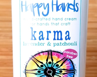 Scented Shea Butter Hand Lotion - Karma Lavender Patchouli Fragrance - Hand Cream for Knitters Happy Hands Knitting