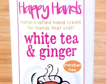 Scented Shea Butter Hand Lotion - White Tea and Ginger Spa Scent Fragrance - Natural Hand Cream for Knitters Crafters Happy Hands