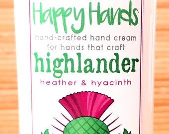 Scented Shea Butter Hand Lotion - Highlander Heather Hyacinth Fragrance Outlander Hand Cream for Knitters Happy Hands Knitting