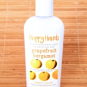 Scented Shea Butter Hand Lotion Grapefruit Bergamot Citrus Fragrance Happy Hands Hand Crafted Natural Hand Lotion Knitters & Crafters Medium 4 Ounces