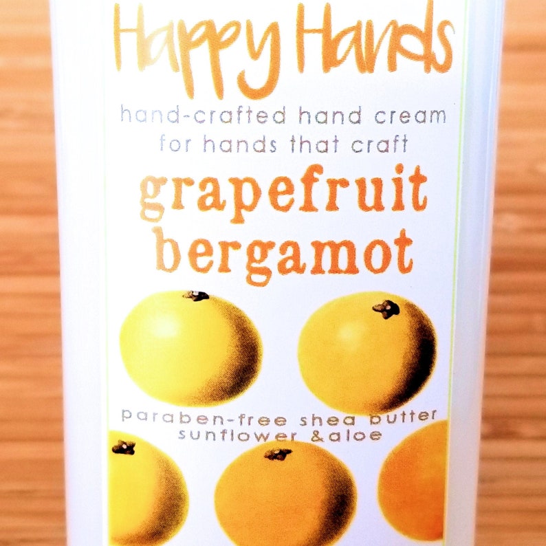 Scented Shea Butter Hand Lotion Grapefruit Bergamot Citrus Fragrance Happy Hands Hand Crafted Natural Hand Lotion Knitters & Crafters image 1