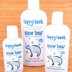 Scented Shea Butter Hand Lotion Snow Bear Frosty Mint & Woodlands Moss Gender Neutral Fragrance Hand Cream Knitters Happy Hands Knitting image 2