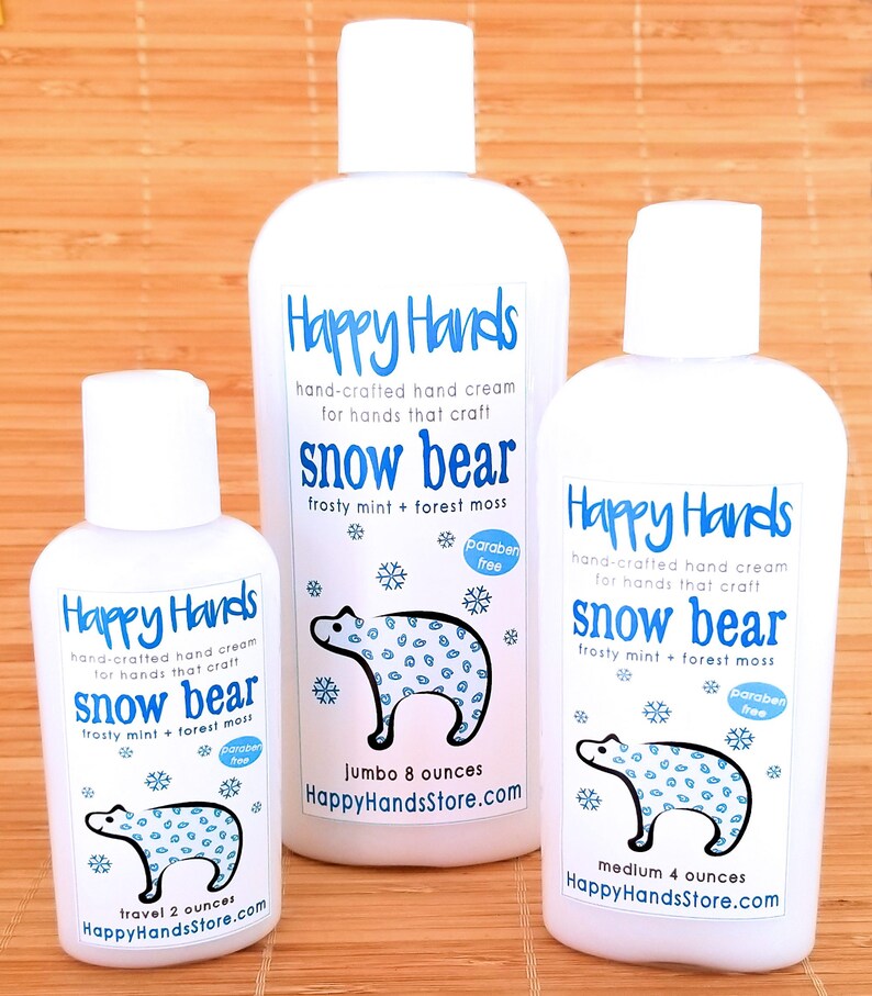 Scented Shea Butter Hand Lotion Snow Bear Frosty Mint & Woodlands Moss Gender Neutral Fragrance Hand Cream Knitters Happy Hands Knitting image 2