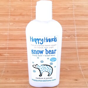 Scented Shea Butter Hand Lotion Snow Bear Frosty Mint & Woodlands Moss Gender Neutral Fragrance Hand Cream Knitters Happy Hands Knitting Medium 4 Ounces