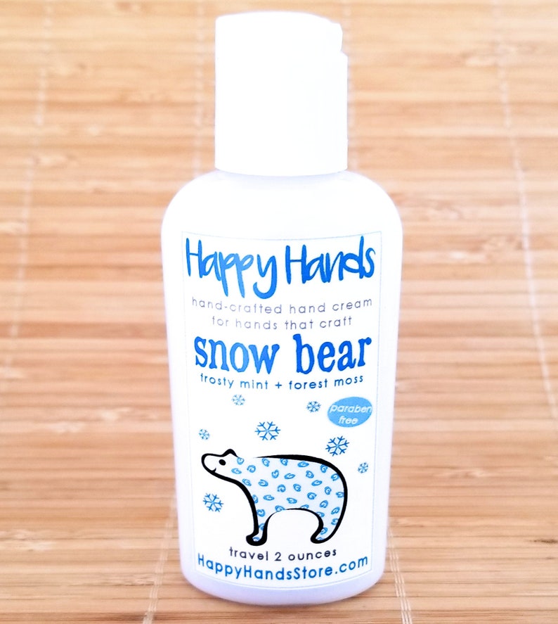 Scented Shea Butter Hand Lotion Snow Bear Frosty Mint & Woodlands Moss Gender Neutral Fragrance Hand Cream Knitters Happy Hands Knitting Travel 2 Ounces