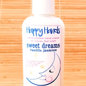 Scented Shea Butter Hand Cream VANILLA JASMINE Soft Floral Fragrance Natural Hand Cream Lotion for Knitters and Crafters Happy Hands Travel 2 Ounces