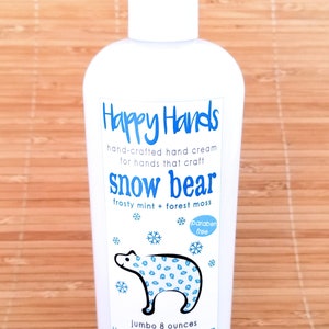 Scented Shea Butter Hand Lotion Snow Bear Frosty Mint & Woodlands Moss Gender Neutral Fragrance Hand Cream Knitters Happy Hands Knitting Jumbo 8 Ounces