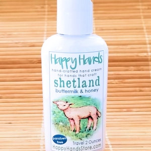 Scented Shea Butter Hand Cream Shetland Buttermilk and Honey Light Fragrance Happy Hands Natural Hand Lotion for Knitters & Crafters Travel 2 Ounces