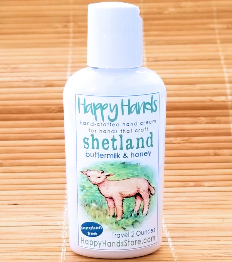 Scented Shea Butter Hand Cream Shetland Buttermilk and Honey Light Fragrance Happy Hands Natural Hand Lotion for Knitters & Crafters Travel 2 Ounces