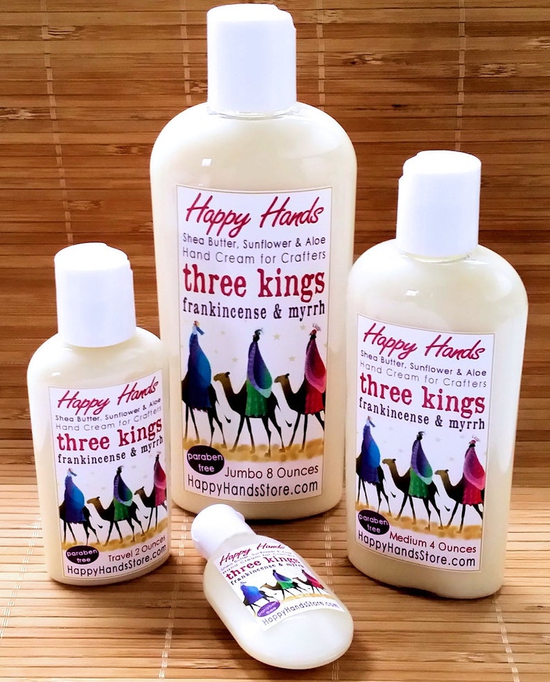 Scented Shea Butter Hand Cream Three Kings / Nefertiti Frankincense & Myrrh Fragrance Happy Hands Crafted Natural Lotion Knitters Crafters image 3