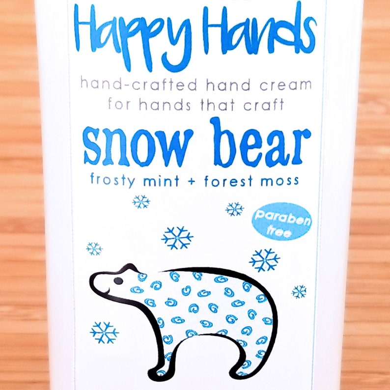 Scented Shea Butter Hand Lotion Snow Bear Frosty Mint & Woodlands Moss Gender Neutral Fragrance Hand Cream Knitters Happy Hands Knitting image 1