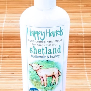 Scented Shea Butter Hand Cream Shetland Buttermilk and Honey Light Fragrance Happy Hands Natural Hand Lotion for Knitters & Crafters Jumbo 8 Ounces