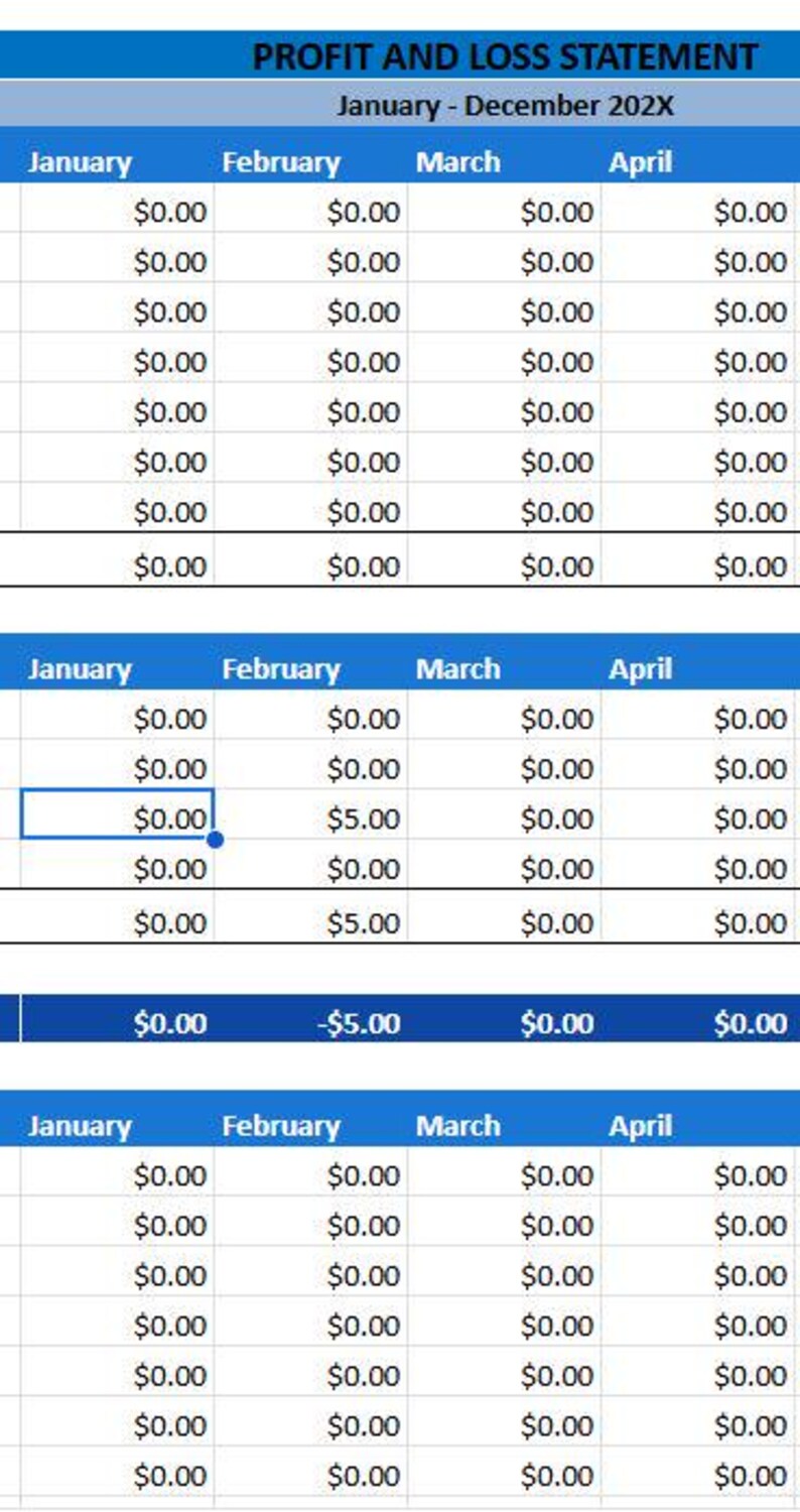 Provit Multipe Rows Profit and Loss Template - Etsy