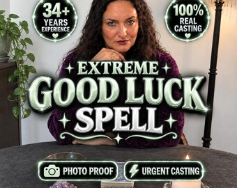 May include: A person with long dark hair wearing a purple velvet top sits behind a table. Text reads: 34+ YEARS EXPERIENCE, 100% REAL CASTING, EXTREME GOOD LUCK SPELL, PHOTO PROOF, URGENT CASTING, SPELLS BY MILENA MIRACLES. A candle and crystal are on the table.